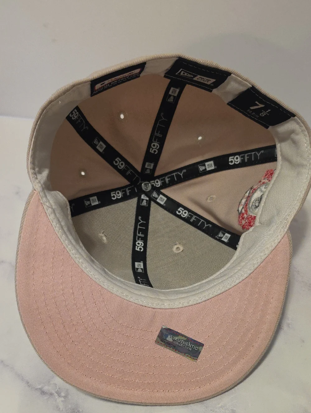 New Era  Beige Baseball Cap with Pink NY Logo & Red Rose Patch